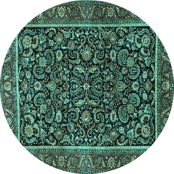 Ahgly Company Machine Washable Indoor Round Persian Turquoise Blue Traditional Area Rugs, 5' Round