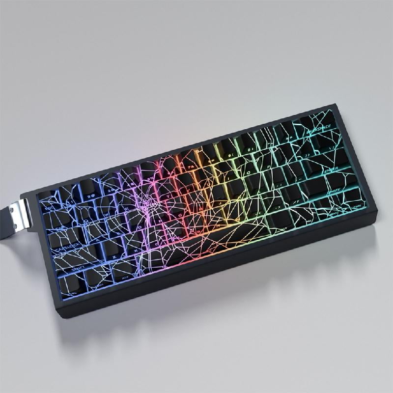 64/74Key Translucents Keycaps Spiders Web Side Print Backlit Shine Through Keycaps for 60 80 61/64/68/75/87 Keyboards