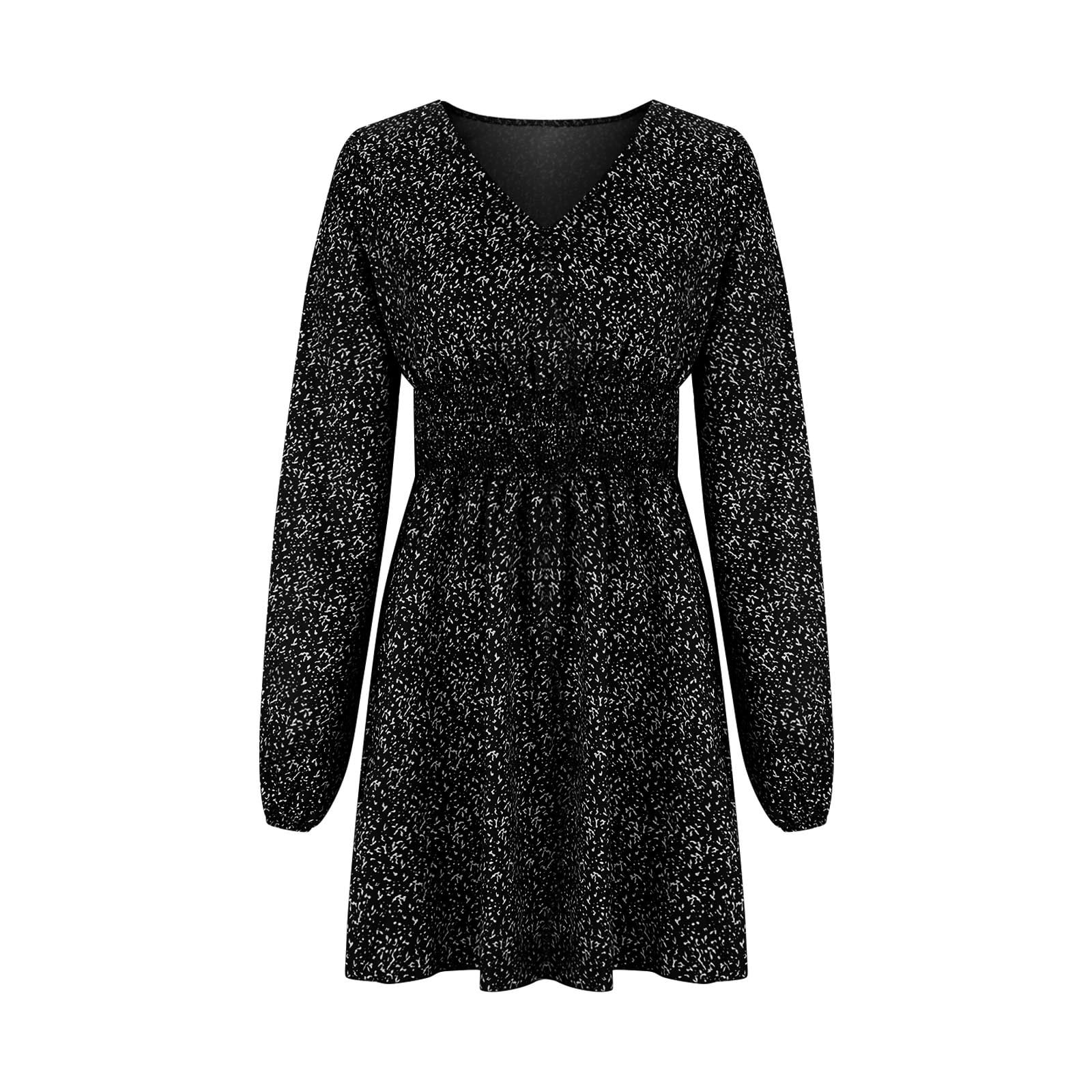 Summer Savings,Romper Dresses Women, Vestido estampado de manga larga para mujer, moda de verano, ocio, cuello en V