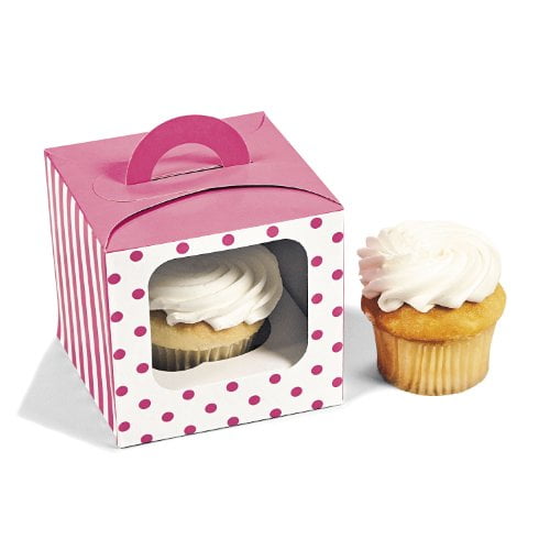 Candy Pink Polka Dot Cupcake Boxes with Handle 1 dozen