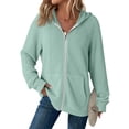 thumbnail image 2 of Women's Full Zip Up Hoodies Waffle Knit Long Sleeve Sweatshirt Tops, L, 2 of 5