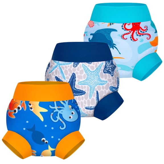 BIG ELEPHANT Baby Swim Diapers 3pcs, Reusable Adjustable Washable Waterproof Swimming Diaper for Boy's and Girl's, Sizes XS-XXL