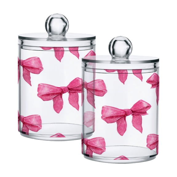 Pink Bowknots Watercolor Translucent Plastic Cans Storage Canisters with Lid Set of 2