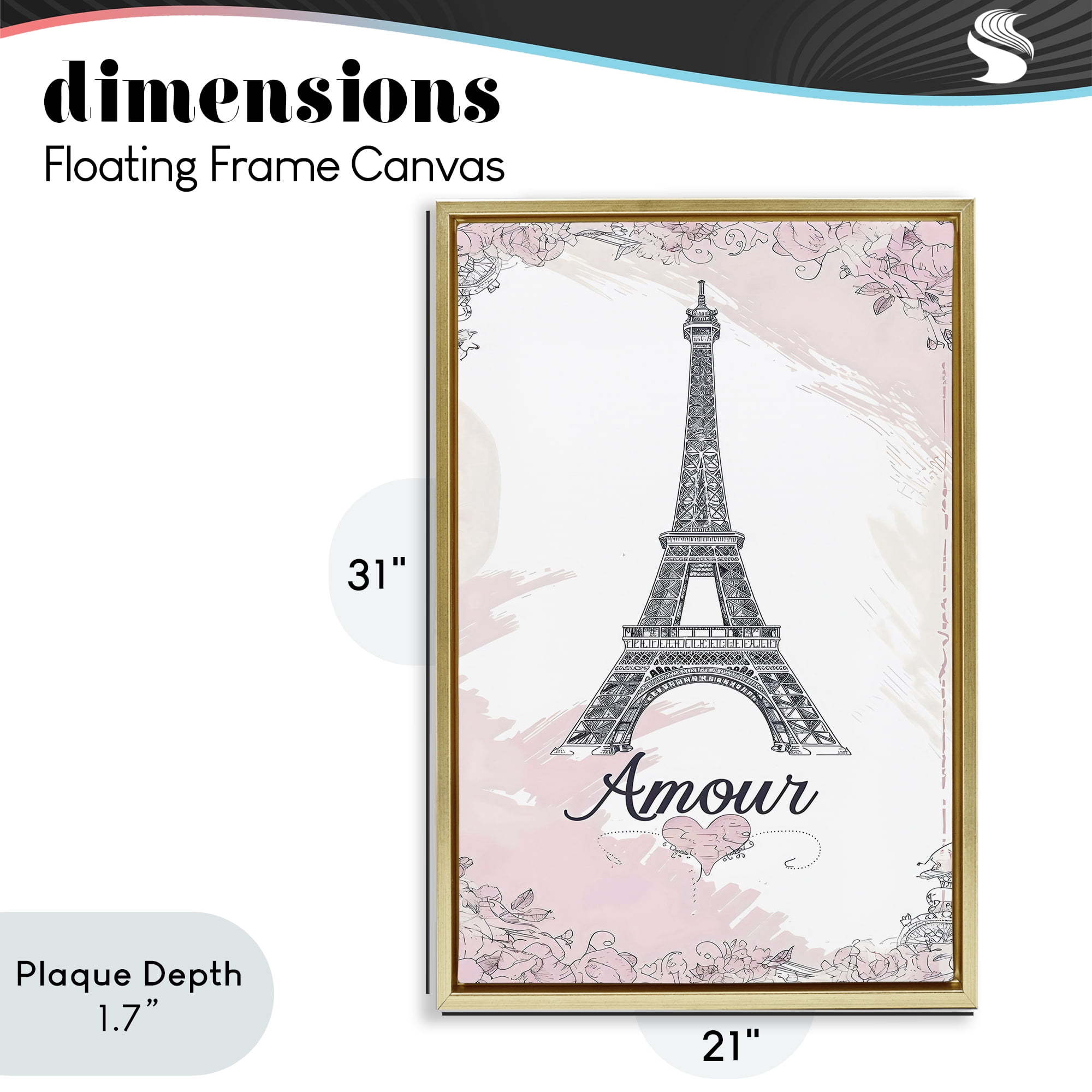 Stupell Industries Amour Vintage Eiffel Tower Gold Framed Floater Canvas Wall Art, design by Creative Studio