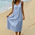 thumbnail image 5 of Atogsazn Women's Summer Linen Midi Dress Casual Button Sleeveless Flowy Dresses with Pocket A-Line Sundress Light Blue M Fashion, 5 of 8