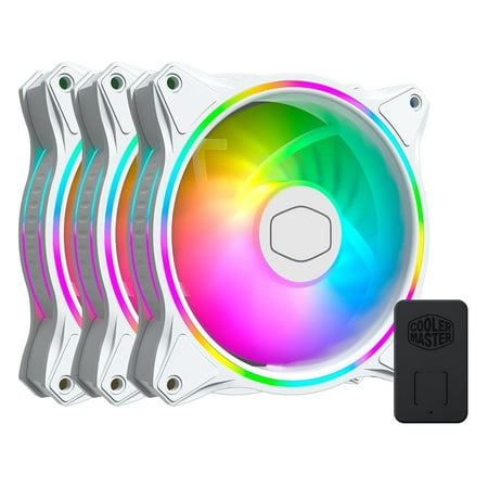 Cooler Master MasterFan MF120 Halo (White Edition, 3 in 1 with ARGB LED Controller) - Duo-Ring Addressable RGB Lighting 120mm PWM Fan with 24 Independently-Controlled LEDS