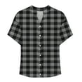 thumbnail image 4 of Crunowin Womens Loose Fit V-neck Tops Short Sleeve Plaid Button Shirts Black Size XL, 4 of 5