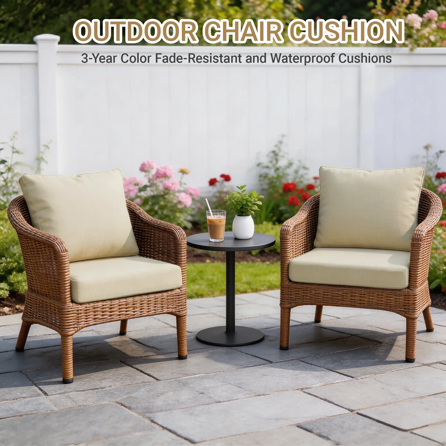 Favoyard Deep Seat Patio Cushion Set, 24 inch Rainproof & Fadeness Patio Cushions for Outdoor Chair Couch with Removable Cover