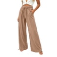 thumbnail image 2 of MYAOYINo Boundaries Womens Linen Cotton Wide Leg Pants Drawstring Waist Casual Loose Trousers with Pockets, 2 of 5