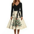 thumbnail image 4 of Women's Christmas Print Flare Dress with Snowflake, Christmas Tree and Snowman Pattern, Long Sleeve V-Neck Vintage Party Dress for Holiday Festive Occasions,Beige,Size 3XL, 4 of 4