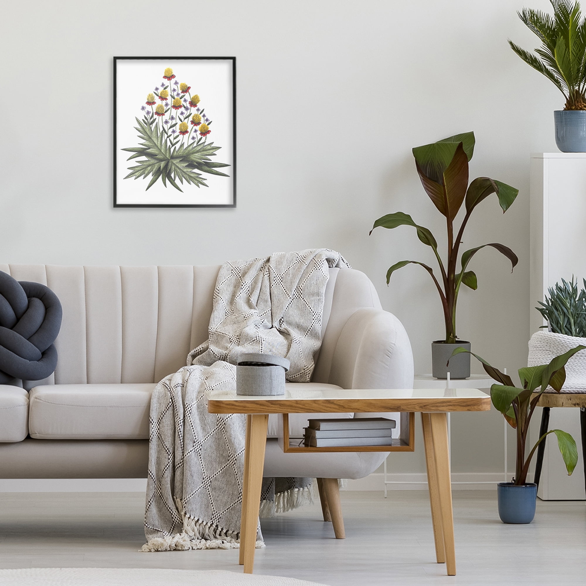 Yellow Leafy Wild Flowers Black Framed Giclee Art, design by Cecilia Battaini