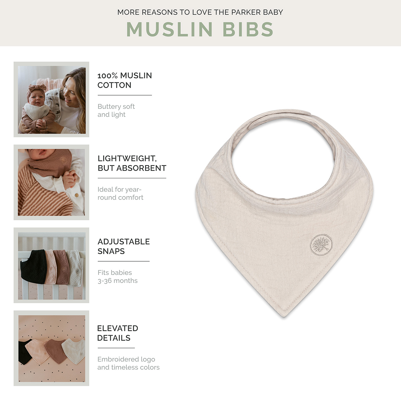 Parker Baby Co. Muslin Bandana Drool Bibs - 4 Pack for Girls, Unisex - Bliss