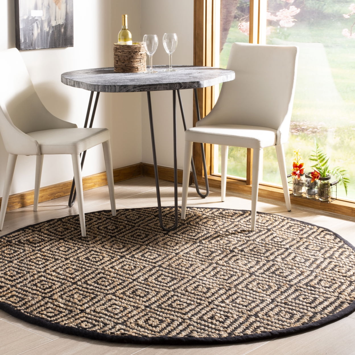 SAFAVIEH Natural Fiber Emory Geometric Jute Area Rug, Natural/Black, 7' x 7' Square