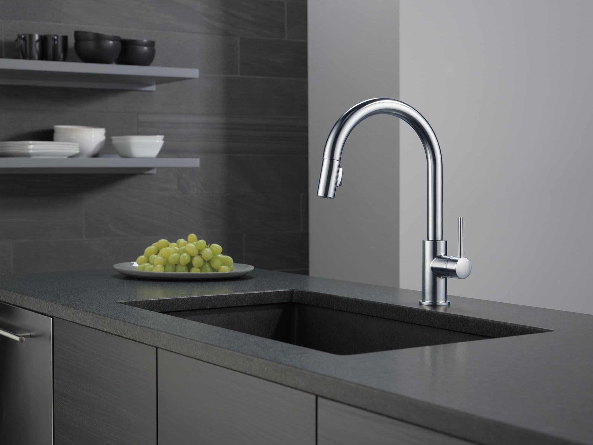 Delta Trinsic Single Handle Pull-Down Kitchen Faucet in Arctic Stainless 9159-AR-DST