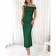 thumbnail image 4 of Vestido largo BTFBM para mujer 2025, verano, con un solo hombro y abertura fruncida, 4 of 7