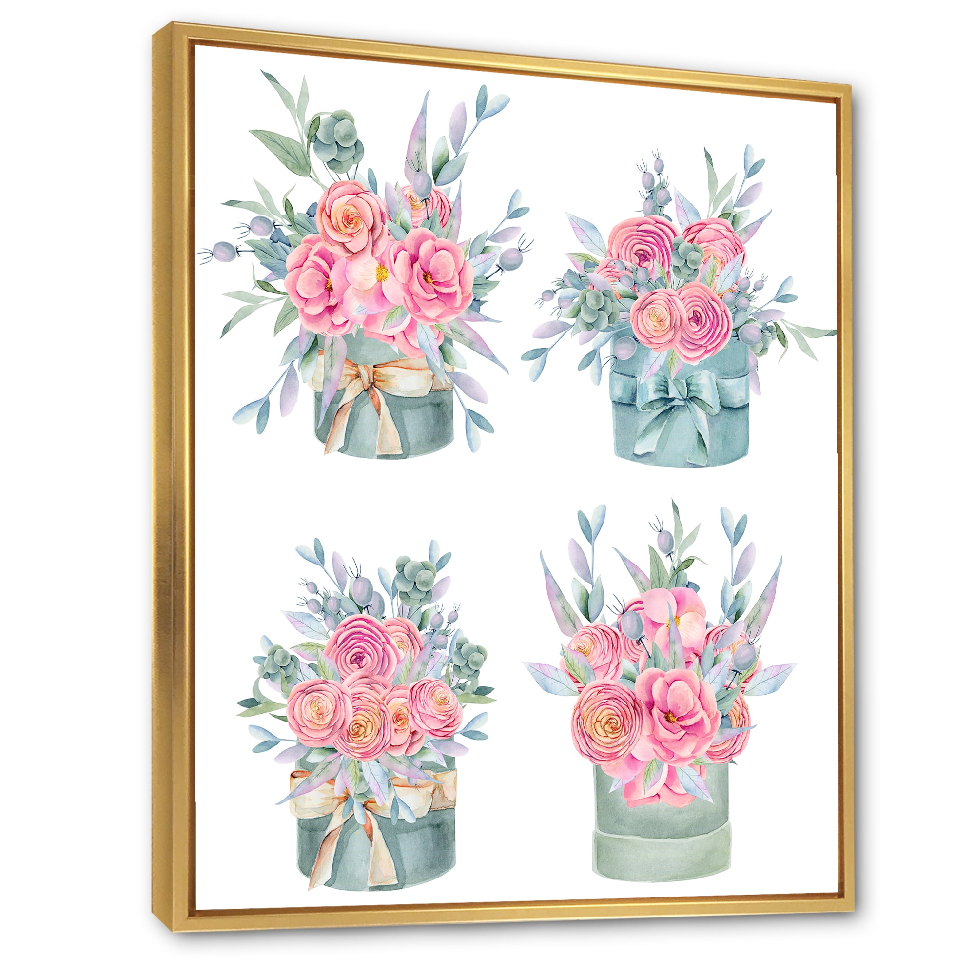 Designart 'Bouquets Collection of Pink Roses' Farmhouse Framed Canvas Wall Art Print