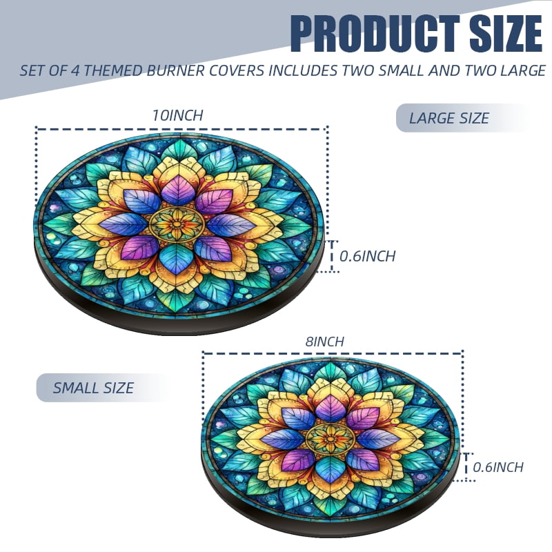Kitchen Stove Burner Covers for Electric Stove, Mystery Teal Floral Mandala 4 Pack Round Oven Burner Covers for Kitchen, 8 Inches and 10 Inches
