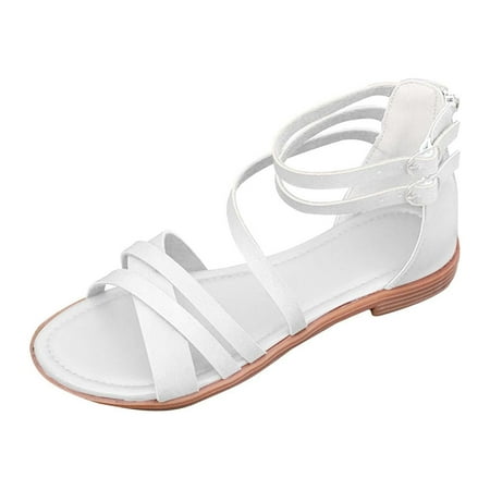 

Ladies Sandals Summer Gladiator for Women Low Heels Flats Open Toe Shoes Back Zipper Sandals Clearance