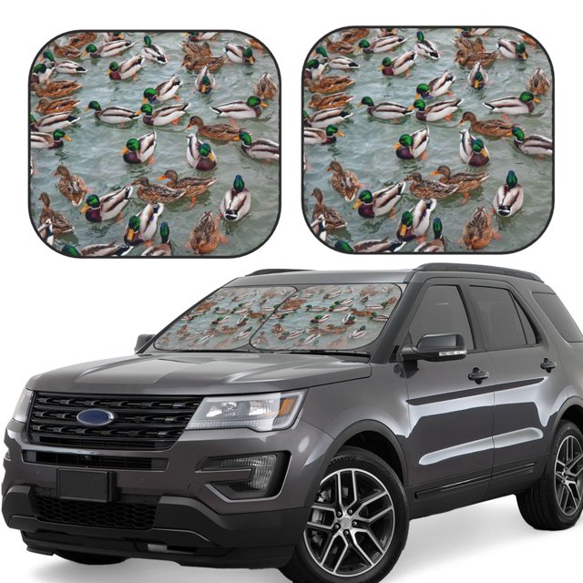 Saiise Mallard Ducks Swimming for Foldable Car Sun Shades (2-Pack) Offer Sun Protection with an Easy-fold Design for Convenient Windshield Shading-Small