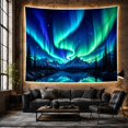 thumbnail image 6 of Aurora Borealis Over Snowy Mountains with Forest Reflection, Mystical Celestial for Nature Lovers, Mystical Landscape Wall Art Christmas Gift Tapestry Wall Hanging for Bedroom and Living Room, 6 of 7