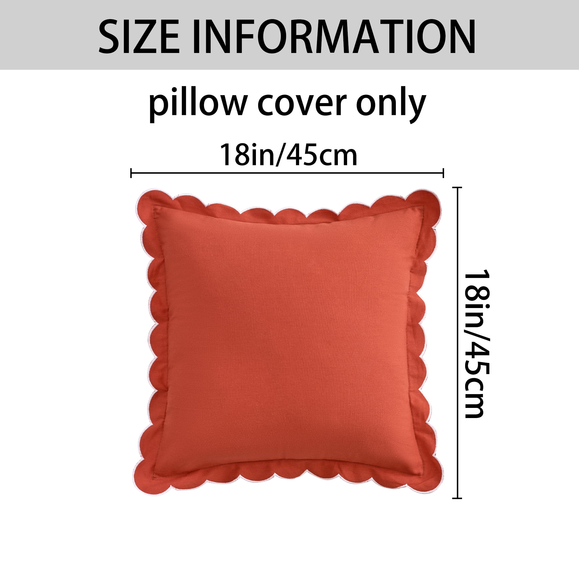 REGALWOVEN Cotton Throw Pillow Covers Cushion Cases Set, Scalloped Wavy Edge Designs, Modern Home Decor 2 Pcs Orange 18" x 18"