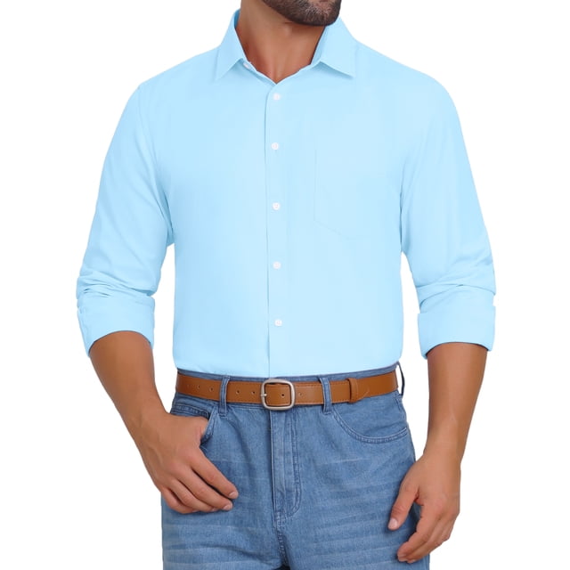 Camisa de vestir de patrón de negocios de manga larga con botones para hombres Inspire Chic M Azul