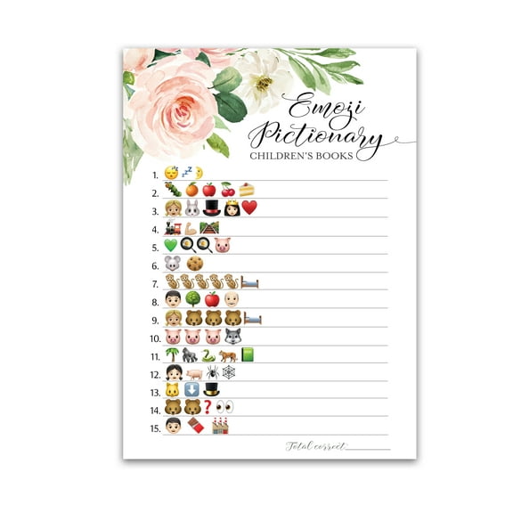 GIRL Baby Shower Game — 25 Pack —PINK FLORAL Emoticons  Pictionary Children's Baby Shower Games, Unique emoticon Games, Couples Shower, Coed, Pregnancy, Garden Shower, Baby Girl Shower Games G150-EMJ