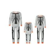 Qiylii Family Matching Pajamas Set Skeleton Print O-Neck Long Sleeve Tops+Trousers