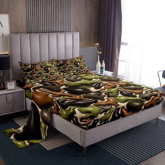 Erosebridal Black Brown Green Bed Sheets Twin , 3D Camouflage Camo Bedding Sets Twin Size 3 Pieces