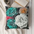 thumbnail image 3 of Throw Pillow Covers Black White Teal Gray Rose Flowers Pillow Covers Soft Cozy Pillowcase Farmhouse Decorative Square Cushion Cases for Couch Sofa Bed Living Room Home Decor, 3 of 5