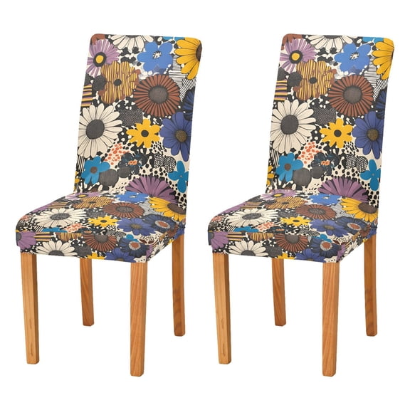 Yayeee 2 Pack Dining Chair Covers Stretch Parson Chairs Slipcovers Seat Protector, Beige Flowers