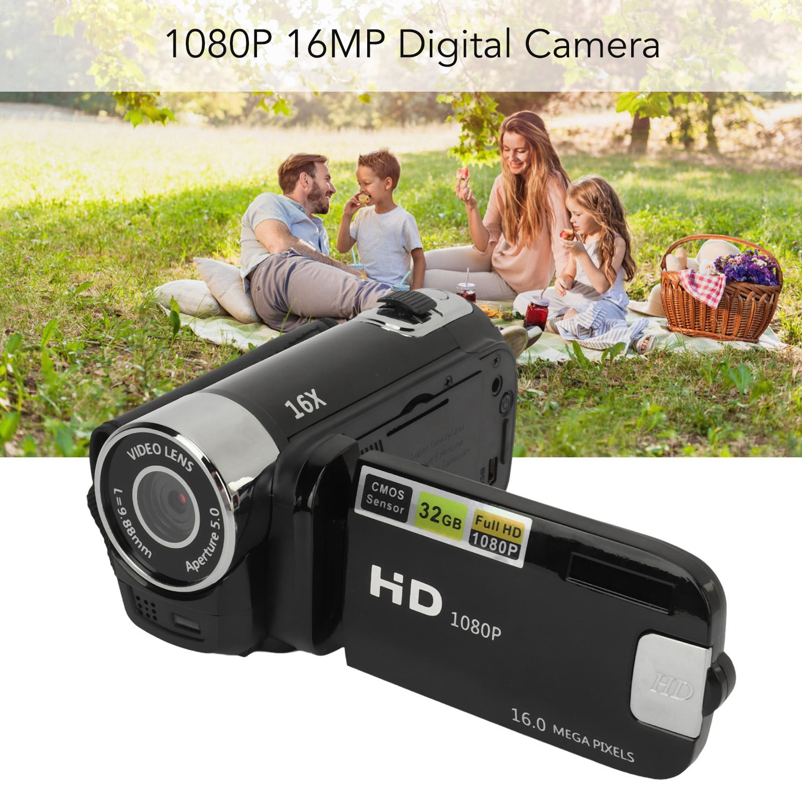 Digital Camera,Digital Camera 2.4 Inch Rotatable Screen Camcorder 16X Zoom HD Video Recorder with Fill Light, Anti Shake,Portable Video Recorder for Boys Girls D90 1080P 16MP (Black)