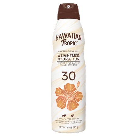 Hawaiian Tropic Silk Hydration Weightless Spray Sunscreen 6 Oz, 30 SPF, 12 Hour Moisturization, Water Resistant (80 Minutes) Sunblock