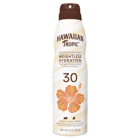 Hawaiian Tropic Silk Hydration Weightless Spray Sunscreen 6 Oz, 30 SPF, 12 Hour Moisturization, Water Resistant (80 Minutes) Sunblock