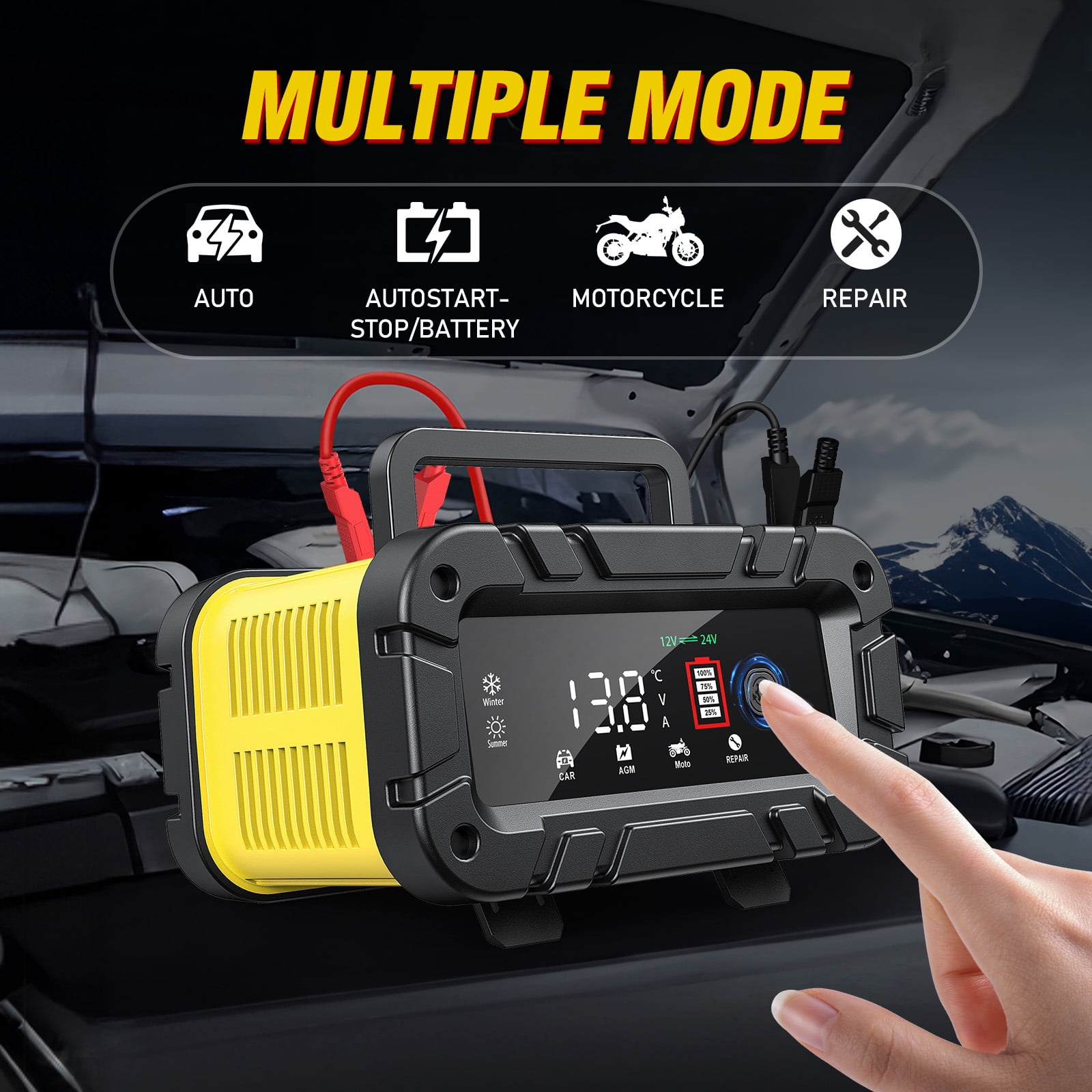 HUSGW 12V 20A /24V 10A Battery Charger, Fully-Automatic Smart Car Battery Charger, Compatible with Lead-Acid & LiFePO4 Lithium Iron Phosphate Batteries for Cars and Motorcycles