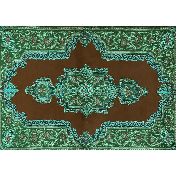 Ahgly Company Indoor Rectangle Medallion Turquoise Blue Traditional Area Rugs, 7' x 9'