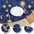 thumbnail image 4 of Blue Gold Sun Moon Star Zodiac Pattern Round Fitted Tablecloth with Elastic Edge,Dining Table Cover Waterproof,Outdoor Round Tablecloth for Camping,Dining,Indoor and Outdoor, 4 of 7