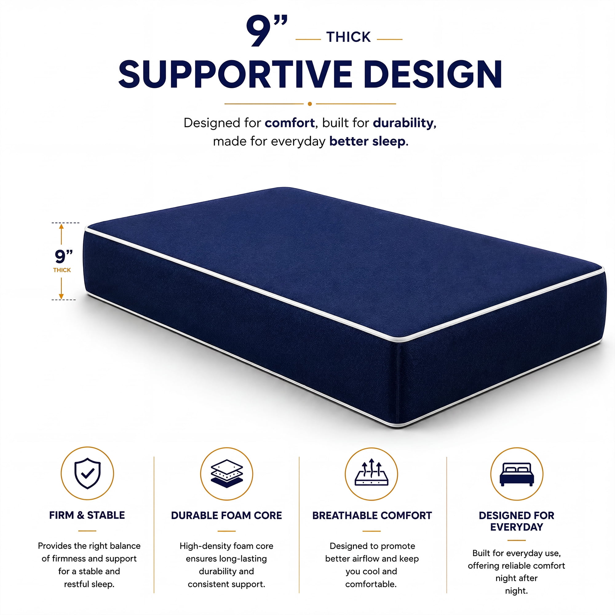Continental Sleep, 9-Inch Medium Firm Water Resistance Nylon Vinyl Foam Mattress, Noiseless, Soft Cloud Feeling, Body Heat Reflection, Good for Hospital and Camp, 80" x 30", Blue