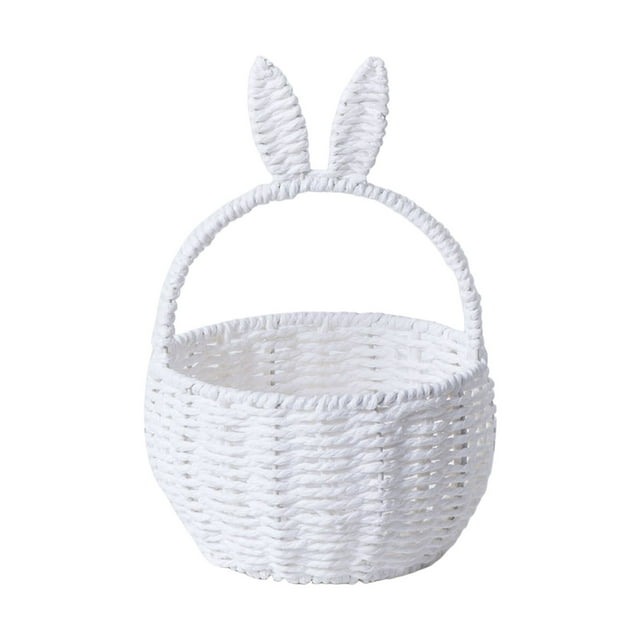 Easter With Handle Easter Rabbit Vine Weaving Picnic With Rabbit Ears Straw Wicker Easter Egg Candy Suitable For Egg Party Supplies Easter Blanket Storage Tote Storage Clothes Fabric Boxes Storage