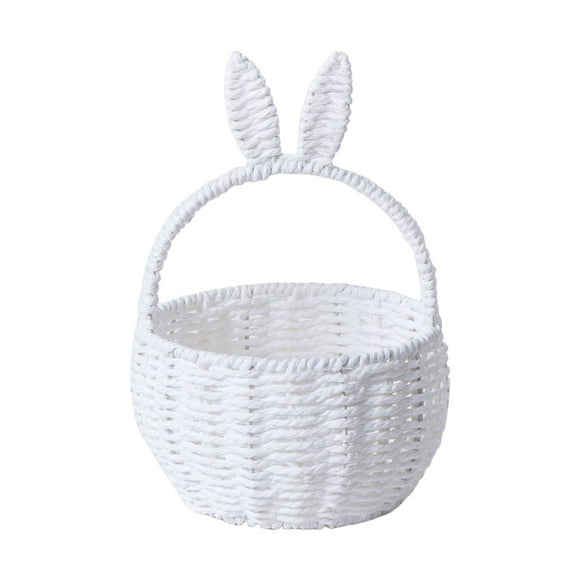 Rabbit Ear Wicker Basket, Paper Rope Woven Picnic Basket With Handle, Easter Egg Candy Holder, Straw Wicker Decorative Basket, Festive Party Supply