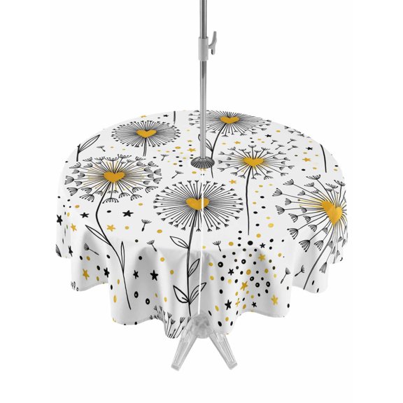 Outdoor Tablecloth with Umbrella Hole Zipper Love Heart Flowers Round Tablecloth 54" Waterproof Outside Table Cloth Farmhouse Star Cute Botanical Patio Table Cover Tablecloths for Picnic Party