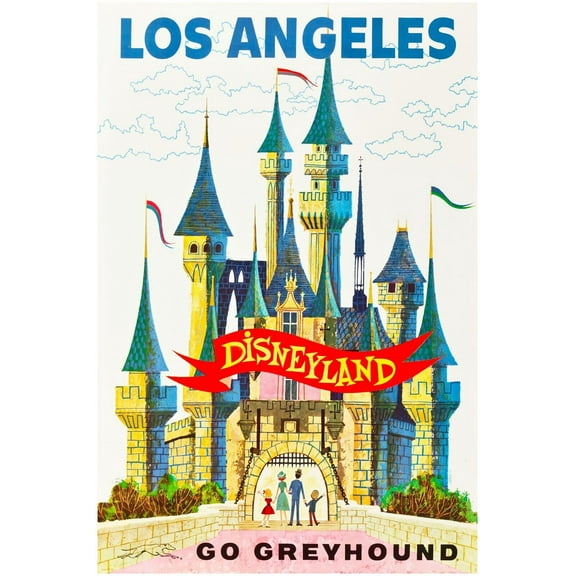 Go Greyhound - Los Angeles - Disneyland Attraction Poster  - Walt Disney Vintage (8x12Inches)