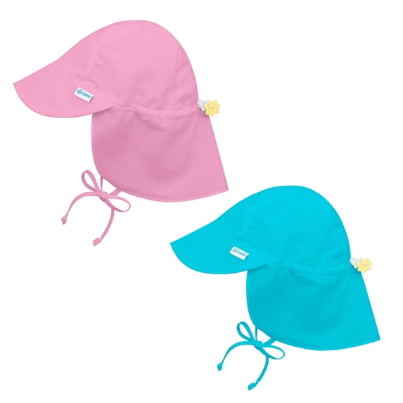 i play Baby and Toddler Flap Sun Protection Hat-Aqua and Lt Pink - 2 Pack