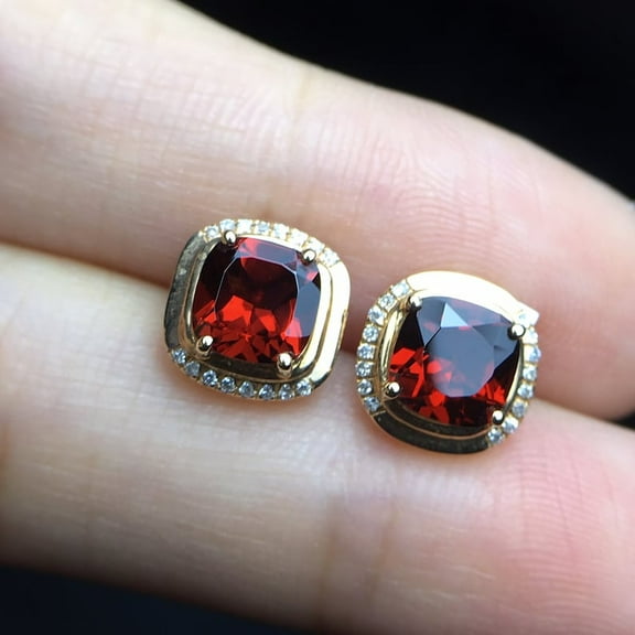 Genuine Garnet Stud Earrings, Garnet Earrings, Natural Red Garnet Earrings, January Birthstone Stud Earrings