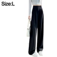 thumbnail image 2 of Pantalones casuales de pierna ancha, cintura alta, abotonados y rectos para mujer, 2 of 7