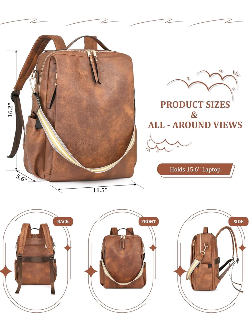 Leather Laptop Backpack 15.6 Inch Women Travel Work Bag Amazon.com: CLUCI Leather Laptop Backpack for Women 15.6  main image 4