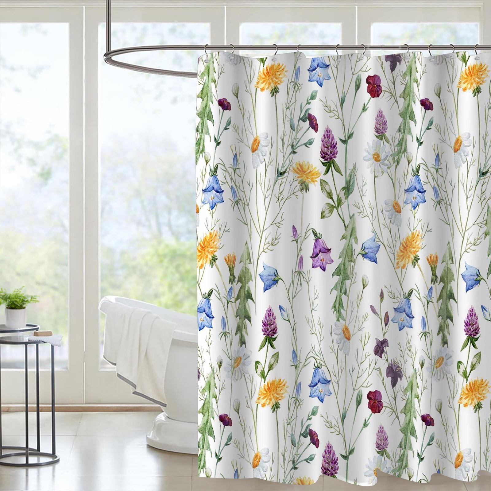 Floral Shower Curtain Flower Shower Curtain Plant Shower Curtain with Hooks Botanical Shower Curtains for Bathroom 72" x 72"