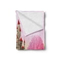 thumbnail image 2 of Cartoon Soft Flannel Fleece Throw Blanket, Fairytale Themed ish Graphic with Castle in Dreamy Forest River Mushrooms, Cozy Plush for Indoor and Outdoor Use, 60" x 80", Pink Green, by Ambesonne, 2 of 5