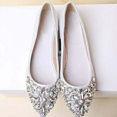 Dosmart New Women Shoes Rhinestones Ballet Flats Blink Wedding