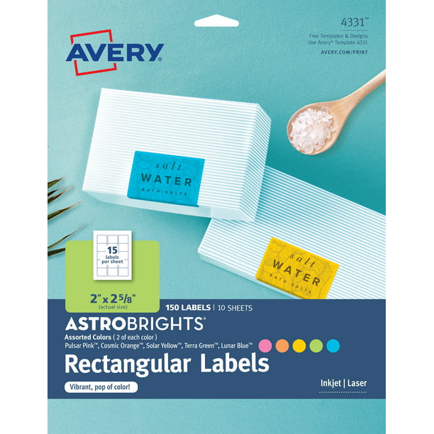 Avery Astrobrights Color Easy Peel Rectangle Labels 2 X